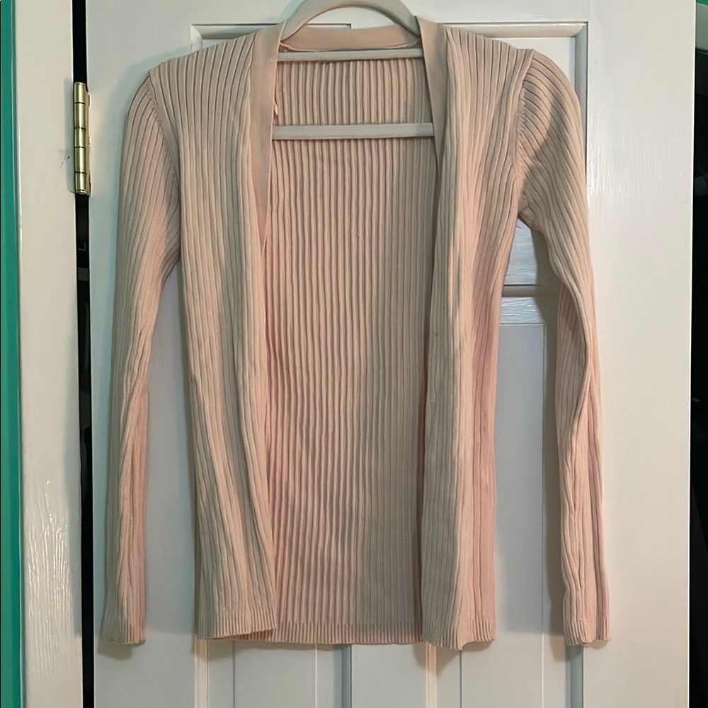 Cream Ribbed Cardigan Sweater